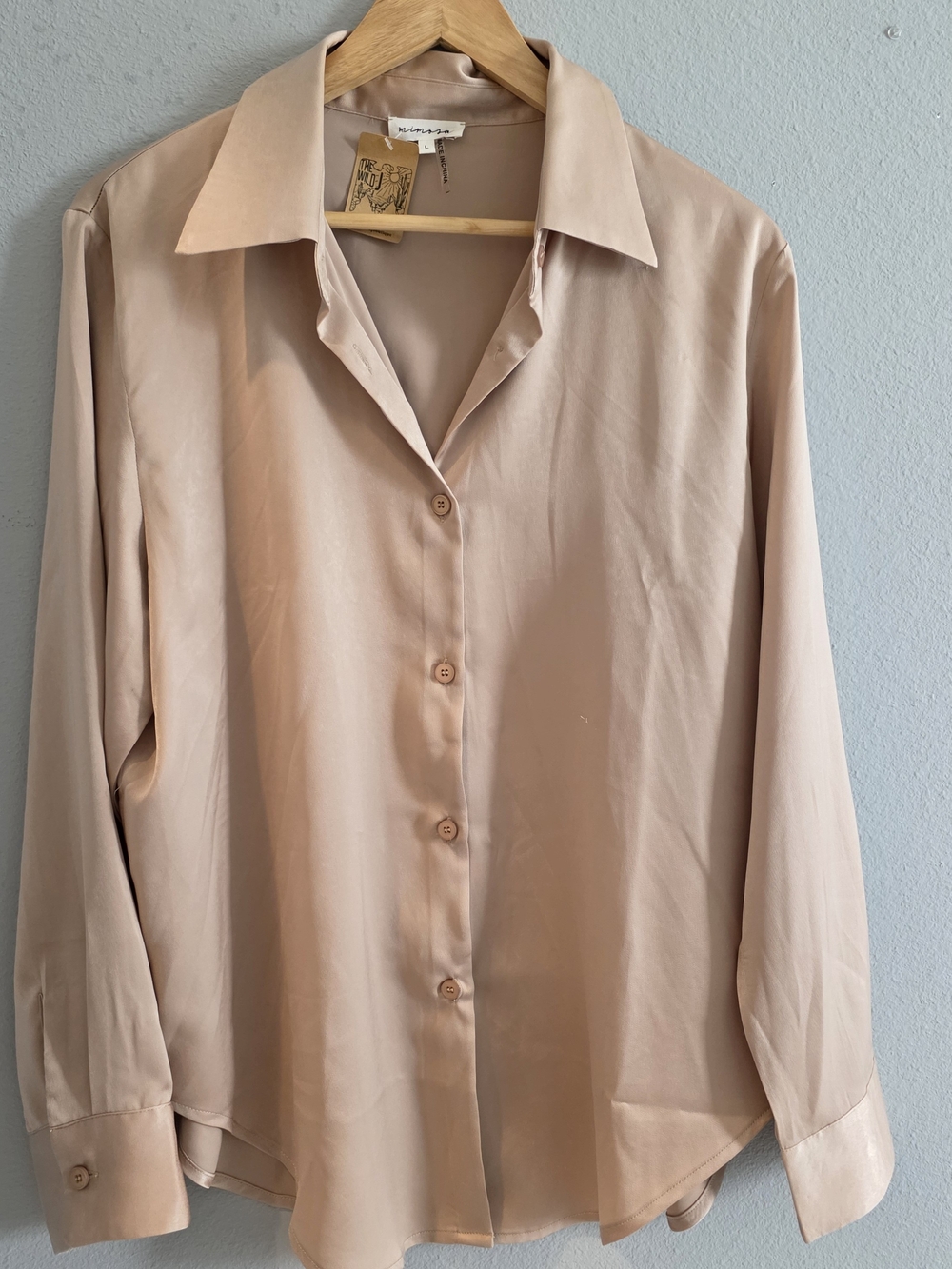 Massimo Light Blush Beige Satin Button-Down Top